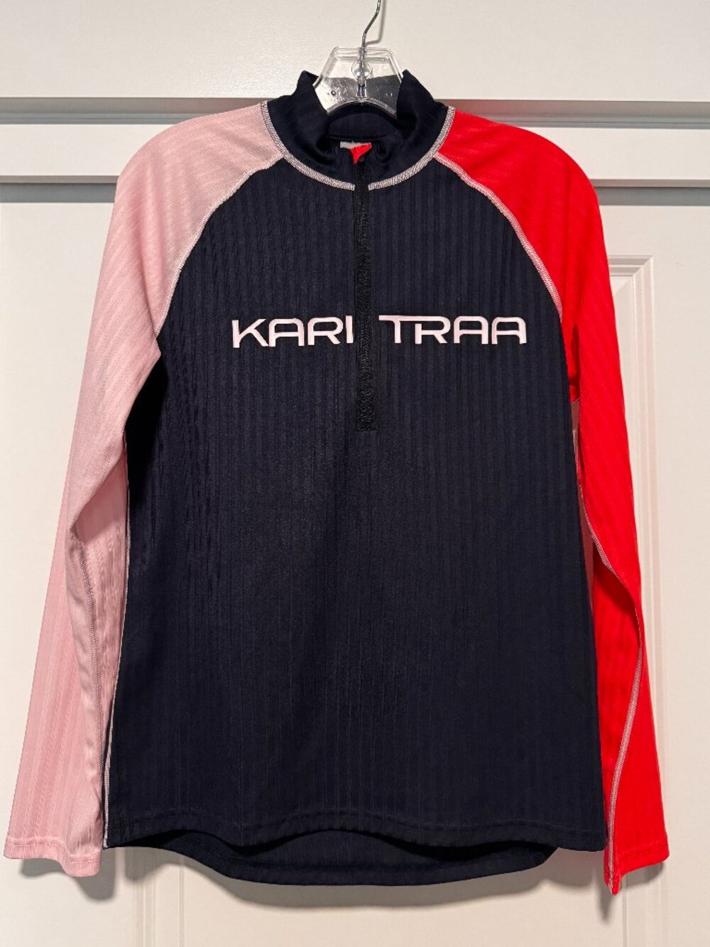 Kari Traa Ella Half Zip Women’s L Dark Navy Blue Pink NWOT